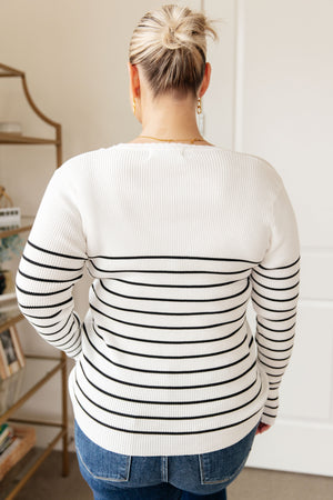 Be Still V-Neck Striped Sweater-Tops-mercuryfoodservice Shop for Women & Kids