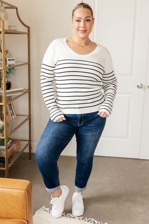 Be Still V-Neck Striped Sweater-Tops-mercuryfoodservice Shop for Women & Kids