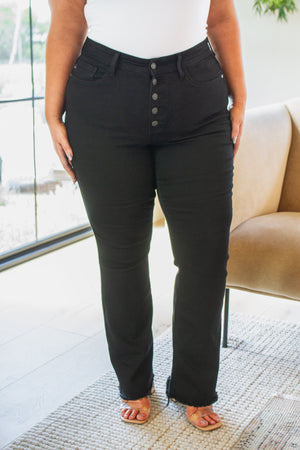 Harriet High Rise Button Fly Bootcut Jeans in Black-Denim-mercuryfoodservice Shop for Women & Kids