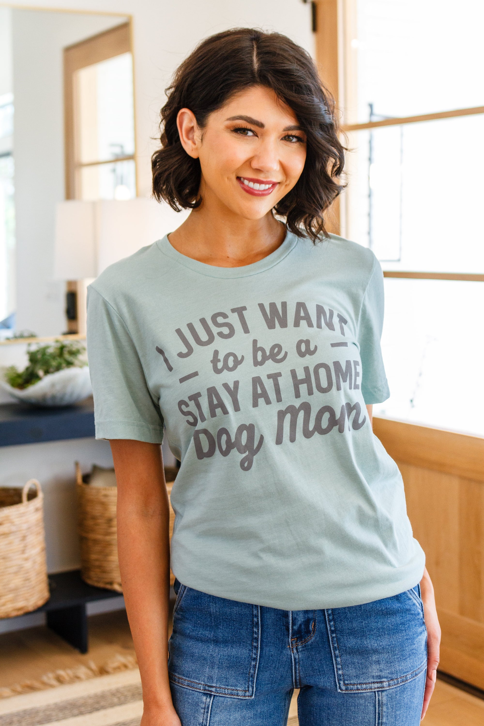 Stay At Home Dog Mom Graphic Tee-Womens-jsbecigarette Shop for Women & Kids