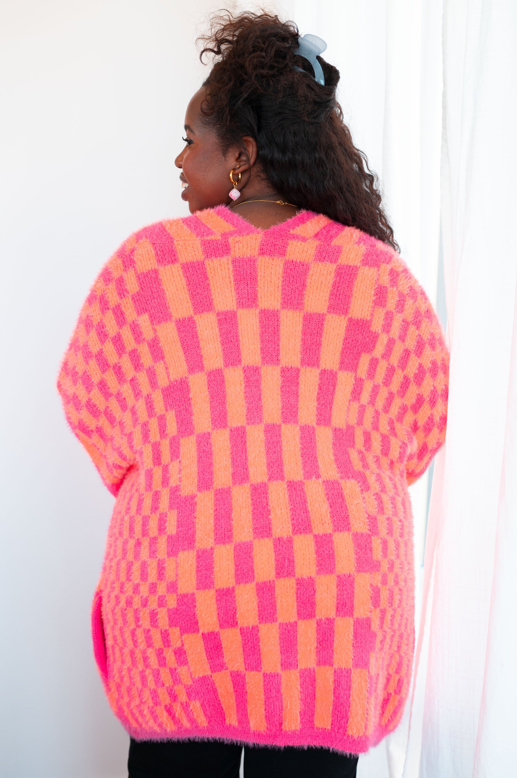 Noticed in Neon Checkered Cardigan in Pink and Orange-Womens-mercuryfoodservice Shop for Women & Kids