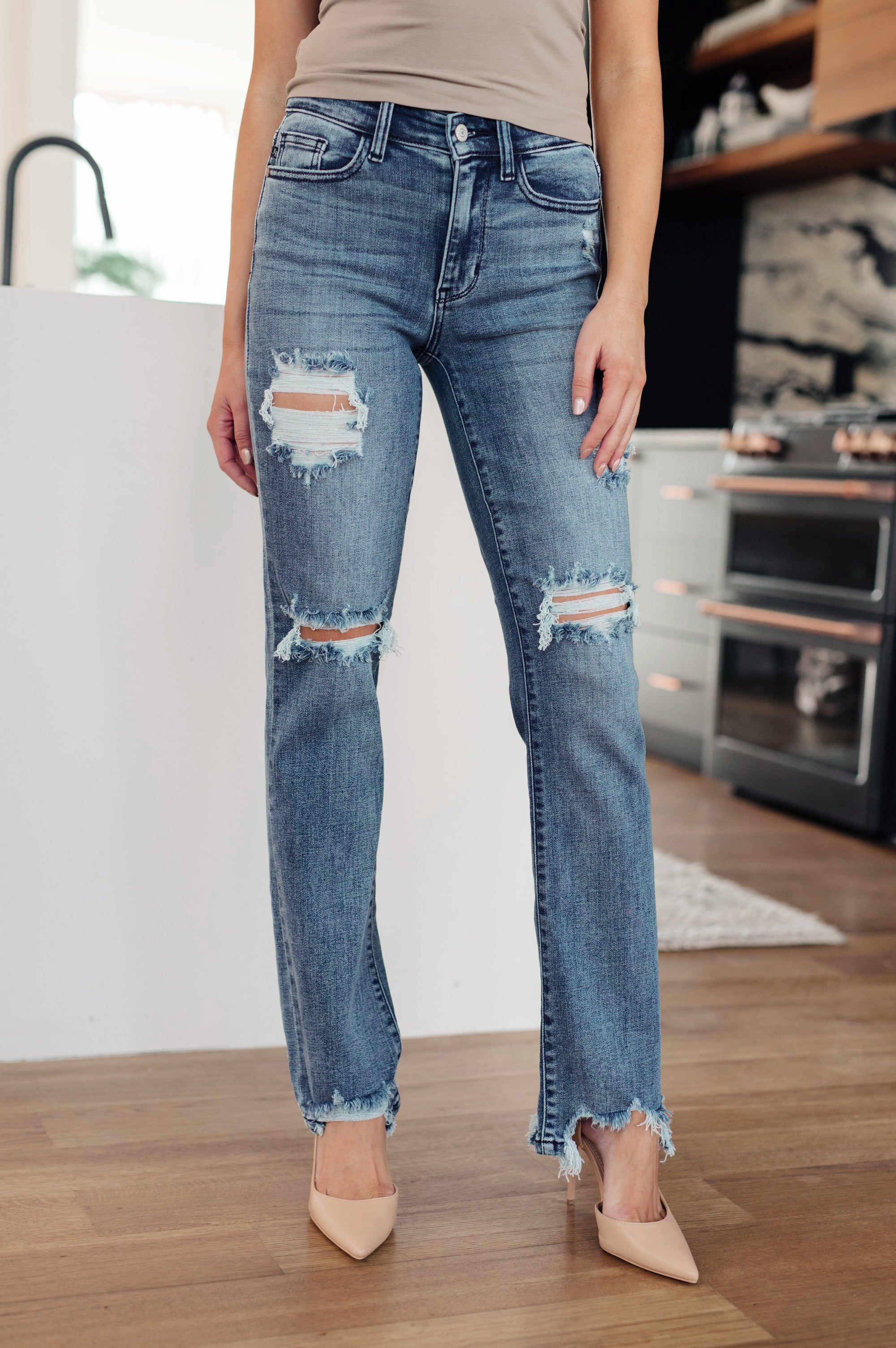 O'Hara Destroyed Straight Jeans-Denim-jsbecigarette Shop for Women & Kids