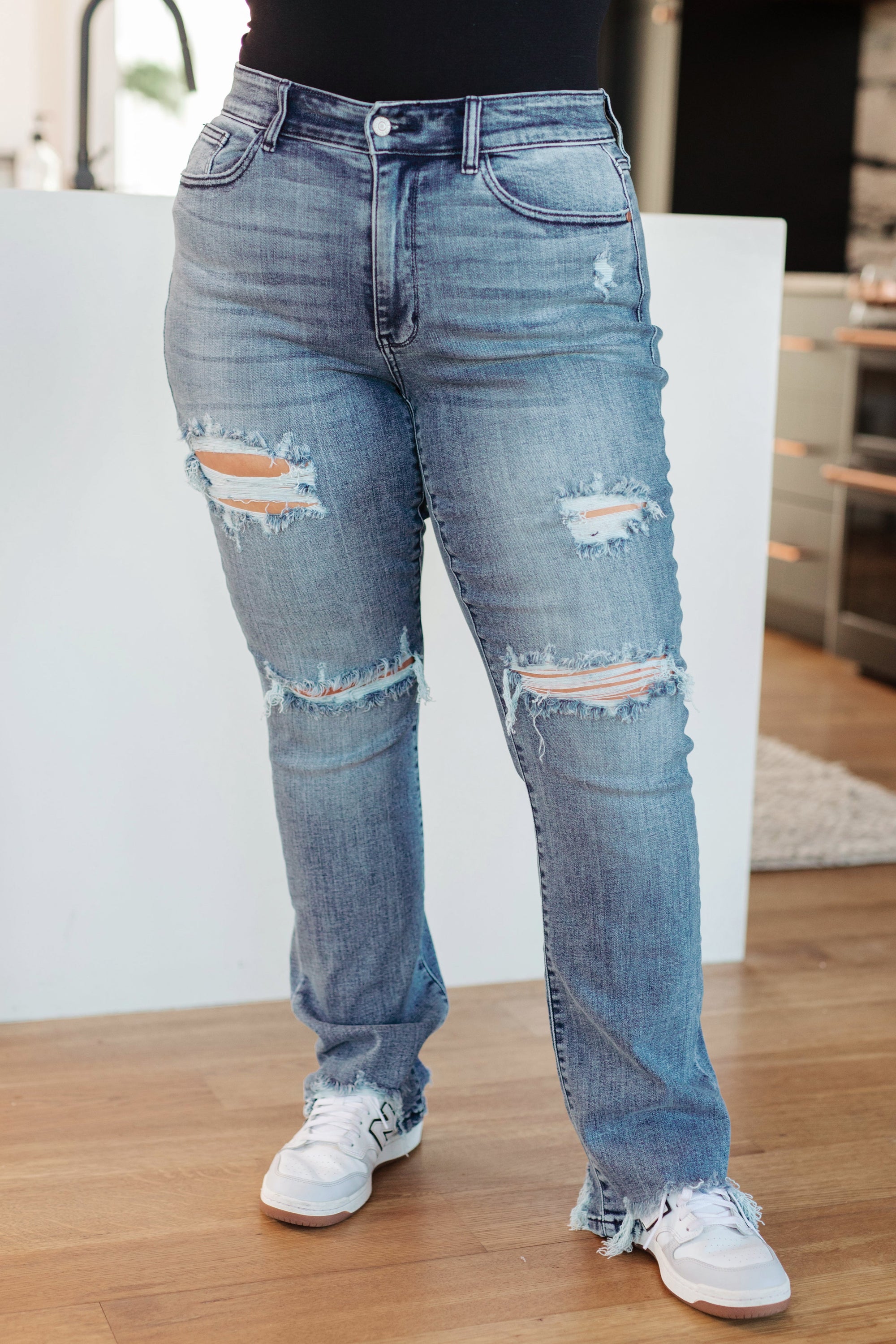 O'Hara Destroyed Straight Jeans-Denim-mercuryfoodservice Shop for Women & Kids