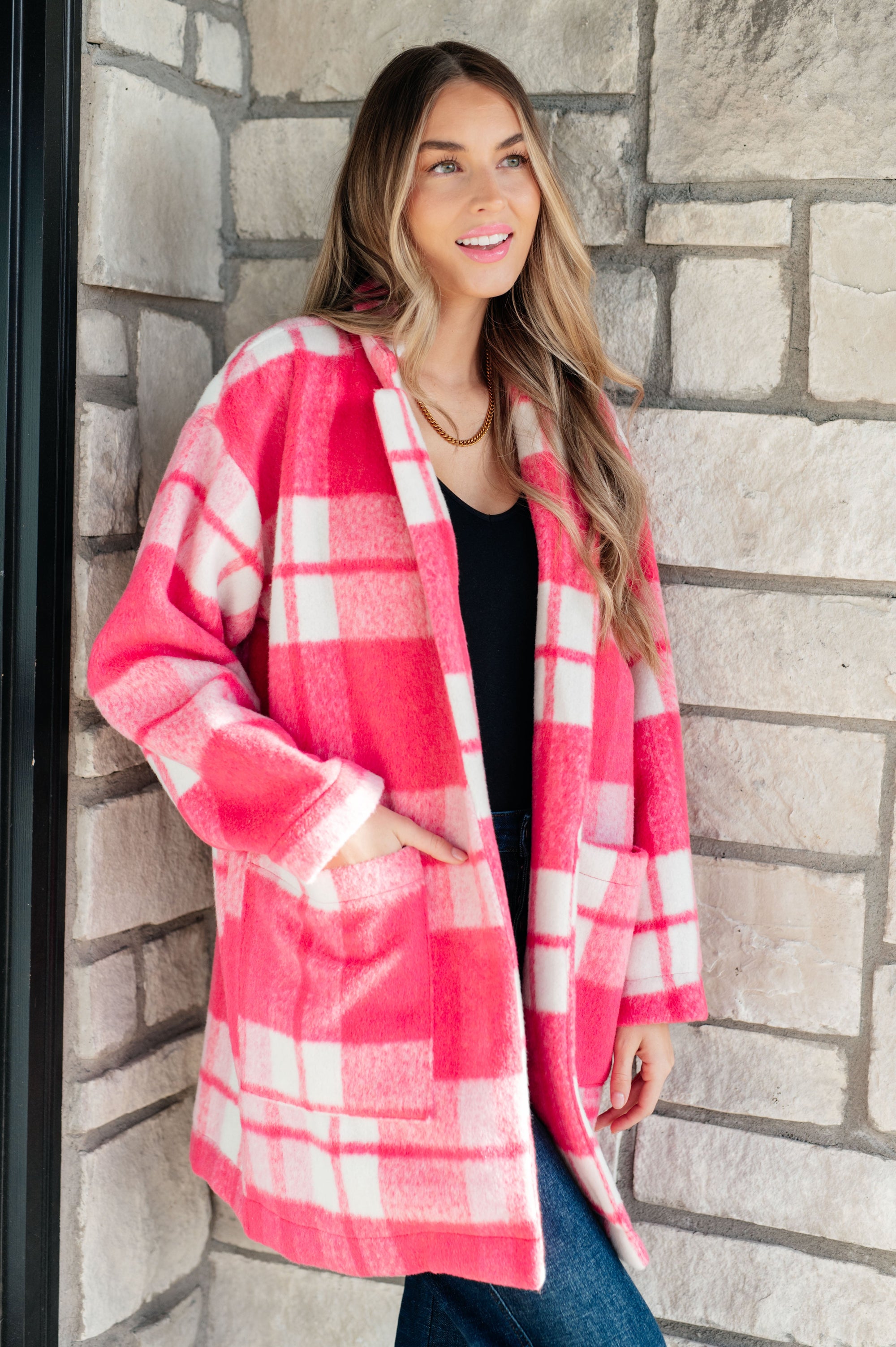 Passion in Plaid Coat in Pink-Womens-jsbecigarette Shop for Women & Kids