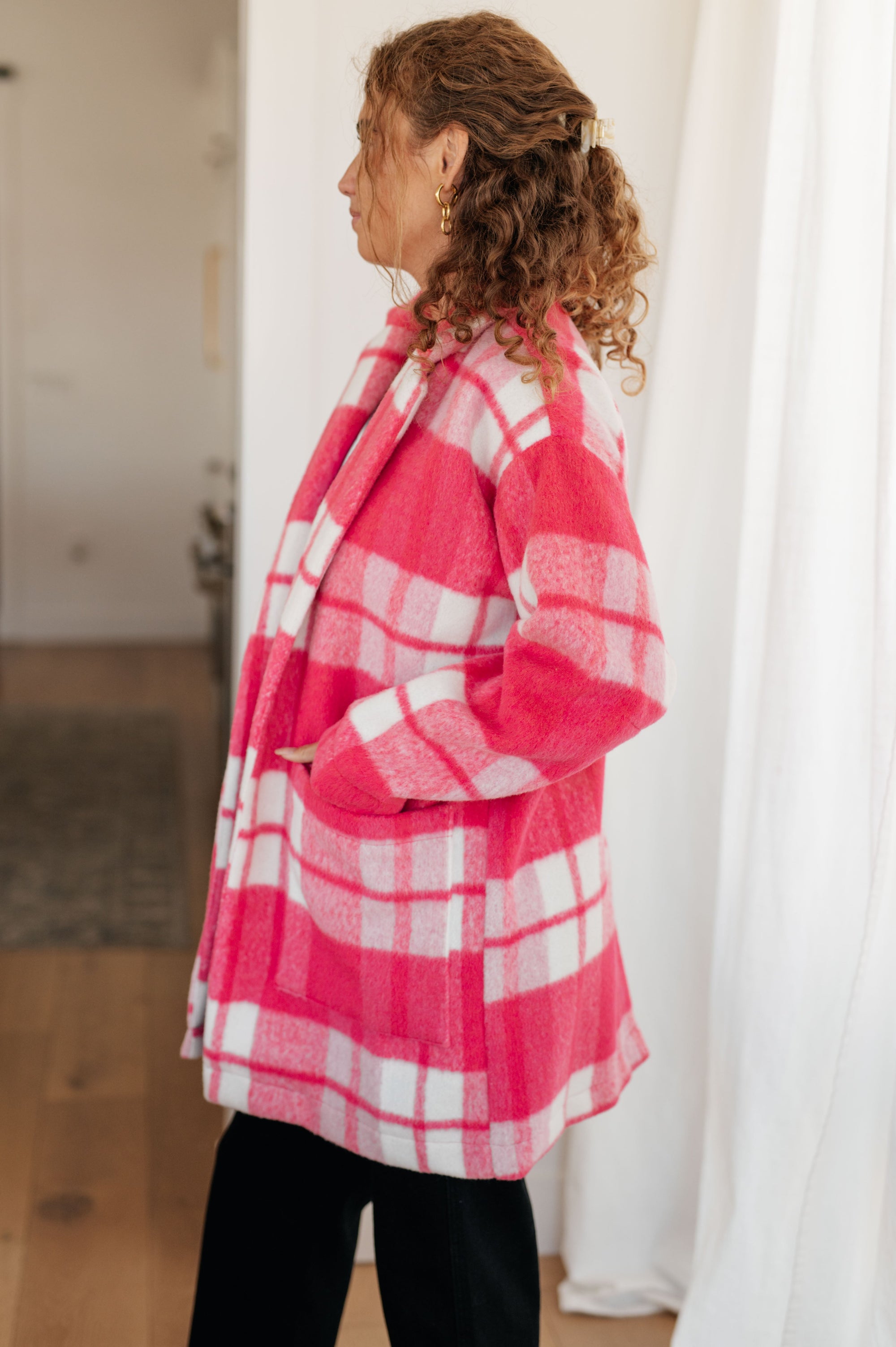 Passion in Plaid Coat in Pink-Womens-AllyKat Boutique Shop for Women & Kids