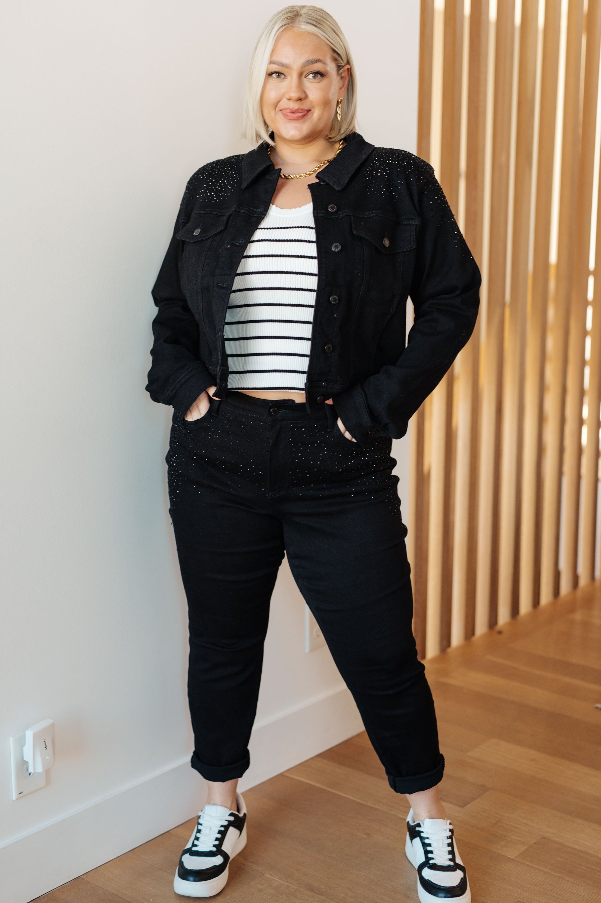 Reese Rhinestone Denim Jacket in Black-Womens-AllyKat Boutique Shop for Women & Kids