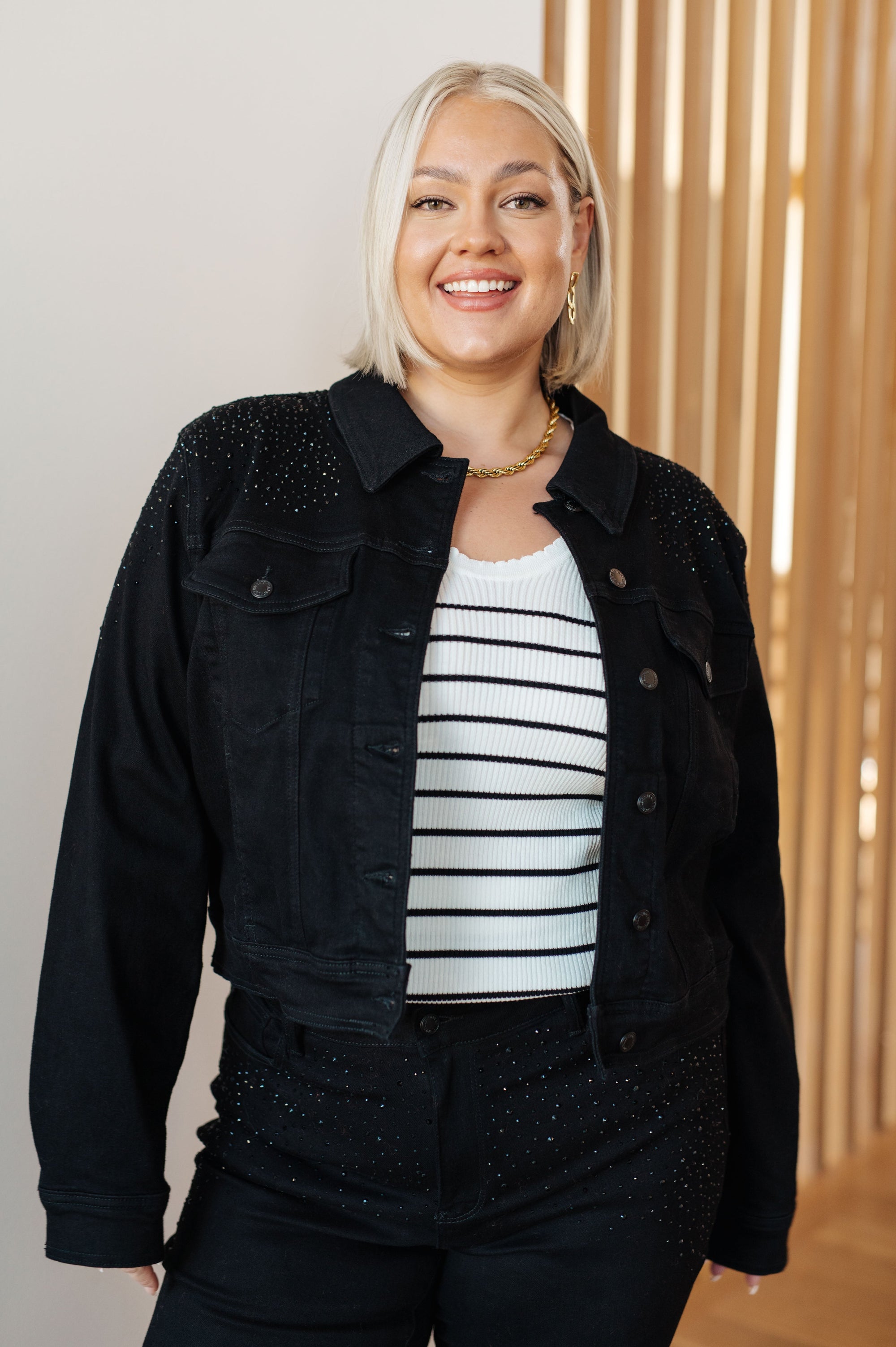 Reese Rhinestone Denim Jacket in Black-Womens-mercuryfoodservice Shop for Women & Kids