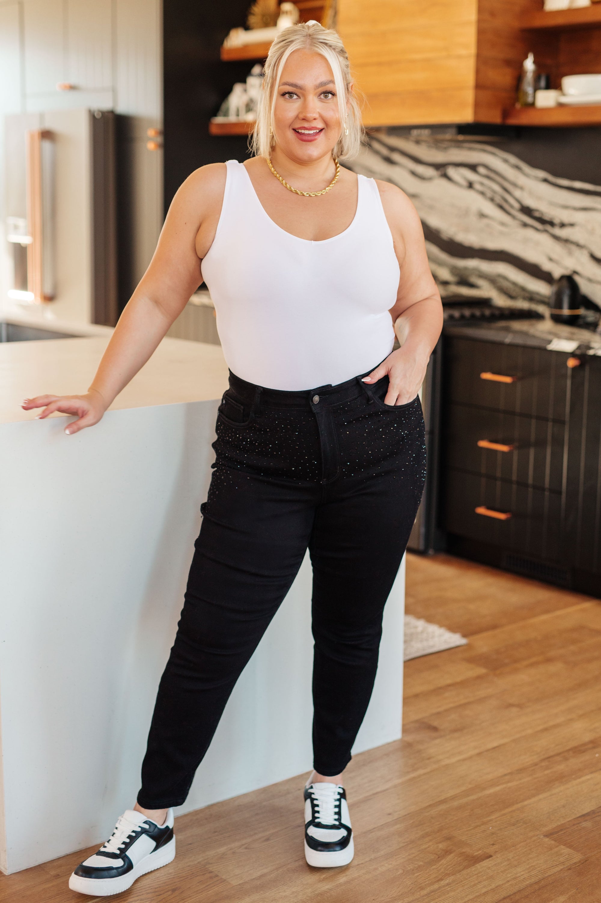 Reese Rhinestone Slim Fit Jeans in Black-Womens-jsbecigarette Shop for Women & Kids