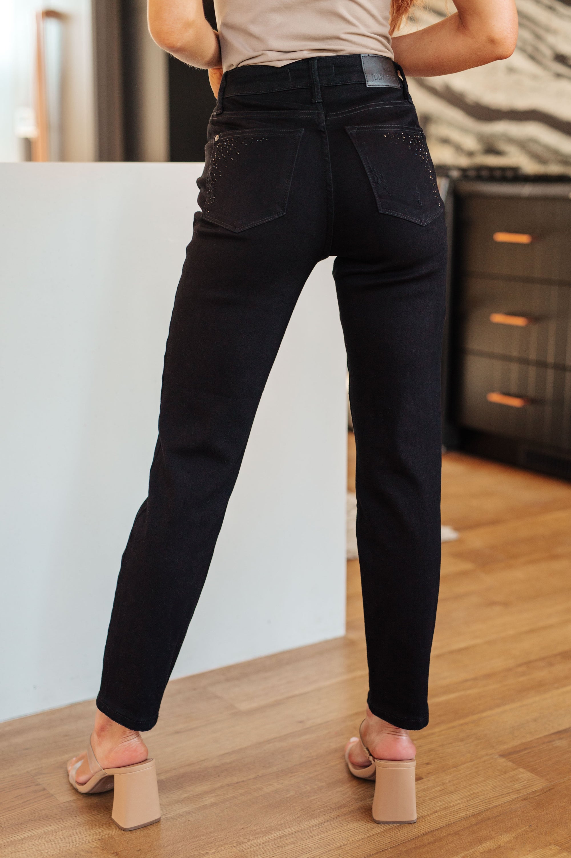 Reese Rhinestone Slim Fit Jeans in Black-Womens-mercuryfoodservice Shop for Women & Kids