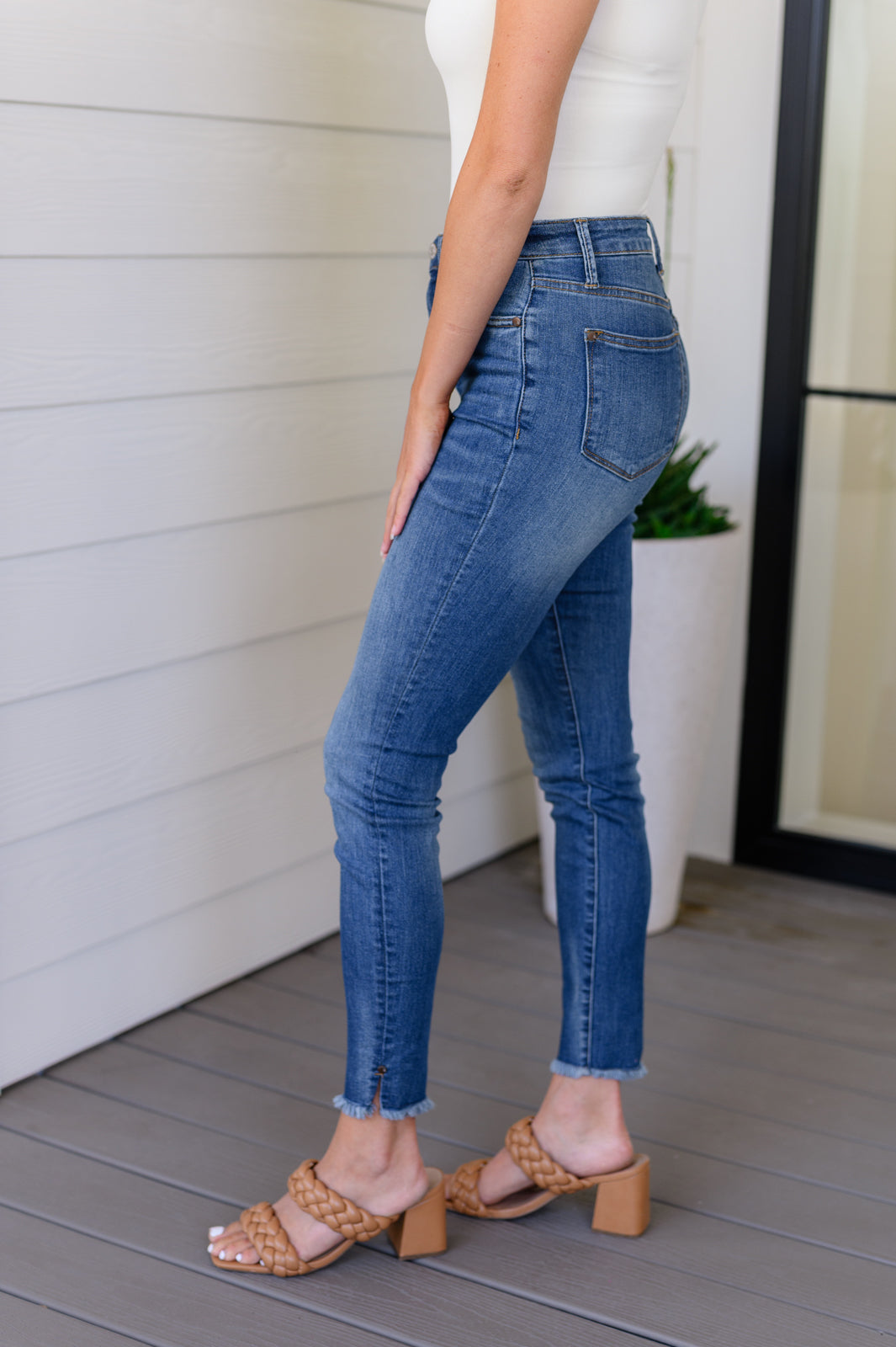 Amy High Rise Control Top Side Slit Skinny Jeans-Denim-AllyKat Boutique Shop for Women & Kids