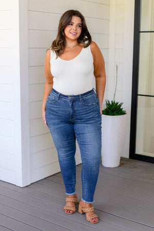 Amy High Rise Control Top Side Slit Skinny Jeans-Denim-AllyKat Boutique Shop for Women & Kids