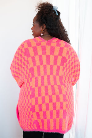 Noticed in Neon Checkered Cardigan in Pink and Orange-Womens-AllyKat Boutique Shop for Women & Kids