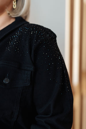 Reese Rhinestone Denim Jacket in Black-Womens-AllyKat Boutique Shop for Women & Kids