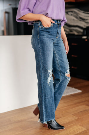 Rose High Rise 90's Straight Jeans in Dark Wash-Denim-AllyKat Boutique Shop for Women & Kids