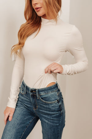 Simple Situation Mock Neck Bodysuit in White Pearl-Tops-AllyKat Boutique Shop for Women & Kids