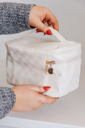 Subtly Checked Cosmetic Bags 3 Piece Set in Ivory-Womens-OS-AllyKat Boutique Shop for Women & Kids
