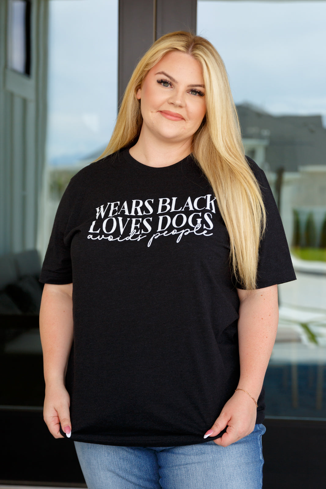 Wears Black, Loves Dogs Graphic Tee in Heather Black-Womens-AllyKat Boutique Shop for Women & Kids